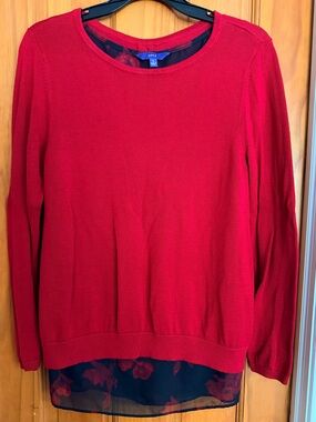 APT 9 Red Knit Sweater with Floral Chiffon Hem